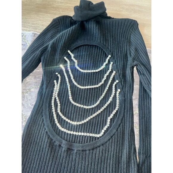 DODO‎ BAR OR Women's Black Ribbed Bodysuit Size 12 Rhinestone Back - Picture 11 of 13